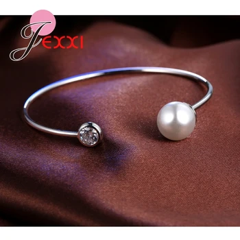 JEXXI Mode Jewerly Tilbehør 925 Sterling Sølv Cubic Zirconia Pearl Open Kvinder, Armbånd, Armringe