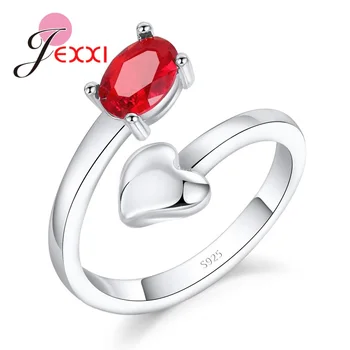 JEXXI Mode Oval Rød/Blå To Farve Justerbar Åbne Ring Med En Kærlighed I Livet hjerteformet 925 Sterling Sølv Ringe Bryllup