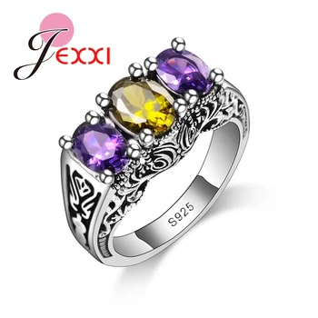 JEXXI Nye Design Farverige Cubic Zirconia Mode Ring 925 Sterling Sølv Kvinder, Bryllup, Engagement Ring Smykker