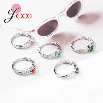 JEXXI Populære 925 Sterling Sølv Ringe For Kvinder 6 Klo Krystal Bryllup Part Cubic Zirconia Kvindelige Pige Engagement Tilbehør
