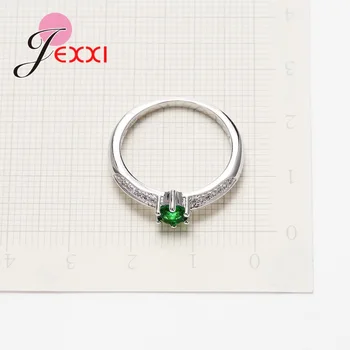 JEXXI Populære 925 Sterling Sølv Ringe For Kvinder 6 Klo Krystal Bryllup Part Cubic Zirconia Kvindelige Pige Engagement Tilbehør