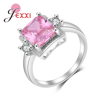 JEXXI Romantisk Pladsen Pink Krystal Bryllup Engagement 925 Sterling Sølv Ringe For Kvinder Bands Stil Valentine ' s Day Ring Gave