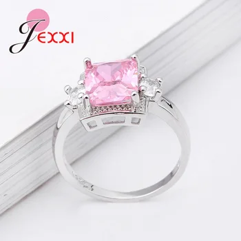 JEXXI Romantisk Pladsen Pink Krystal Bryllup Engagement 925 Sterling Sølv Ringe For Kvinder Bands Stil Valentine ' s Day Ring Gave