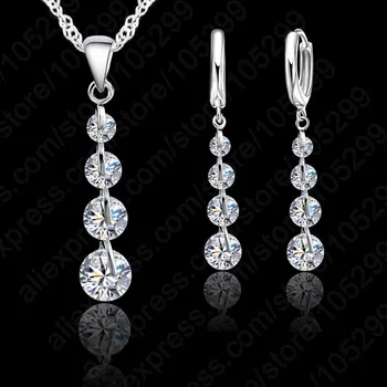 JEXXI Romantisk Ægte 925 Sterling Sølv Kæde Krystal Vedhæng Smykker Sæt Til Kvinder Choker Bryllup Smykker Sæt