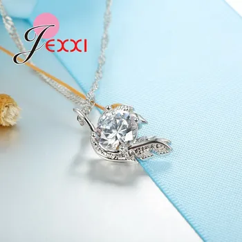 JEXXI Smukke Kvinder Smykker Mode Fødselsdag Gave Rustfrit Sølv Kæde bladform Klar Krystal Halskæde For Kæreste