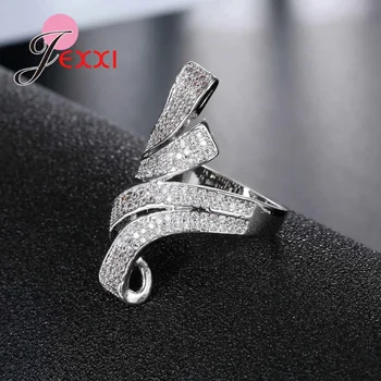 JEXXI Størrelse 6 7 8 9 10 Top Kvalitet 925 Sterling-Sølv-Smykker Kvinder Trendy Fest&Engagement Finger Ring med Fuld Hvide Zircon