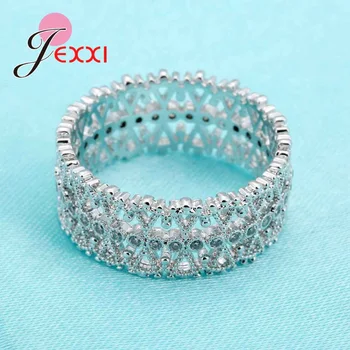 JEXXI Vintage Kvinder 925 Sterling Sølv Ringe For et Engagement Smykker Hule Ud Cubic Zirconia Bryllup Finger Ring Bague Femme