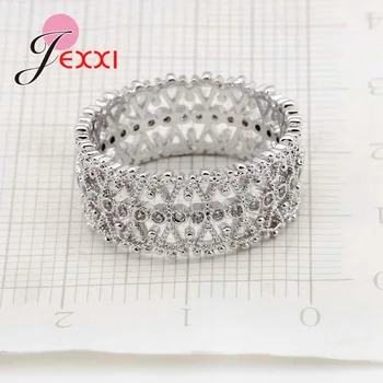 JEXXI Vintage Kvinder 925 Sterling Sølv Ringe For et Engagement Smykker Hule Ud Cubic Zirconia Bryllup Finger Ring Bague Femme