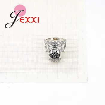 JEXXI Vintage Punk Sorte Øjne Hvid Farve Kranie med Micro Cubic Zircon Ringe 925 sterling-sølv-smykker til Kvinder, Piger Gave