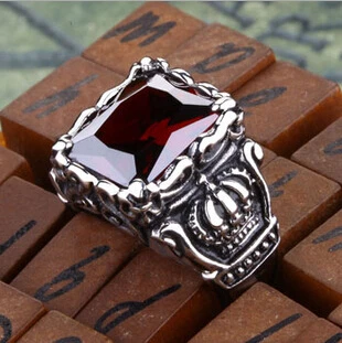 JHNBY Høj kvalitet mænds Punk Ringe 316L Titanium stål crown AAAAA Zircon Rød Perle Finger Ring Sten Mode Smykker til mænd