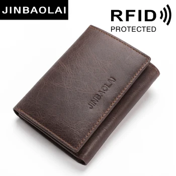 JINBAOLAI RFID-Blokering af Ægte Læder Tegnebøger 3 Fold Kort Mandlige Clutch Læder Tegnebøger Kreditkort Indehaveren Carteira Punge Tasker