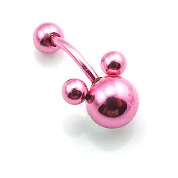 JINGLANG Gratis Fragt Mave Ringe Kirurgisk Stål Perle Barbell Pink Double Ball Navel Piercing Smykker