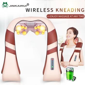 JinKaiRui Genopladelige Trådløse Skulder Massageapparat med Varme og Shiatsu Æltning Massage Nakke Bilen Hjem Rejse Brug