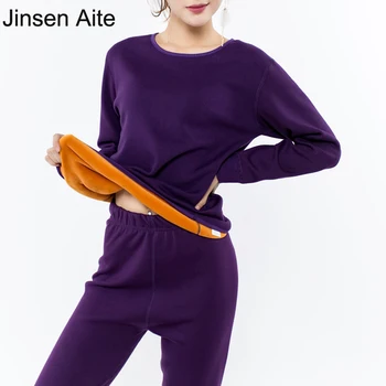 Jinsen Aite Nye 2XL-6XL Plus Size Vinter Tyk Fleece Women ' s Long Johns Sæt Varm Femme Termisk Undertøj Sæt Organ Passer JS243