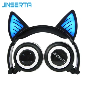 JINSERTA Fordable Cosplay Kat Ear Bluetooth Hovedtelefoner Trådløse Stereo-Headset øretelefoner med Mikrofon til Telefonen Universal 3,5 mm AUX -