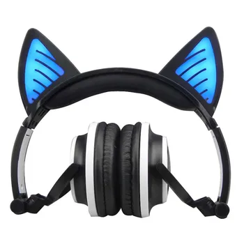 JINSERTA Fordable Cosplay Kat Ear Bluetooth Hovedtelefoner Trådløse Stereo-Headset øretelefoner med Mikrofon til Telefonen Universal 3,5 mm AUX -