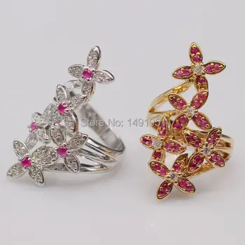JINYAO Udsøgt Smukke Naturlige Røde AAA Cubic Zirconia Blomster Guld Farve Ring For Kvinder Mode Bryllup Luksus Smykker G08-1