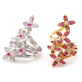JINYAO Udsøgt Smukke Naturlige Røde AAA Cubic Zirconia Blomster Guld Farve Ring For Kvinder Mode Bryllup Luksus Smykker G08-1
