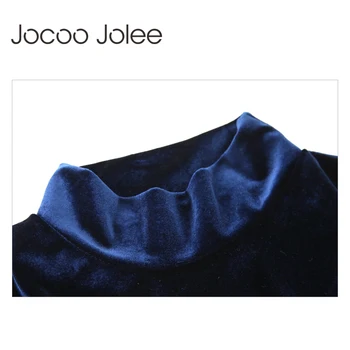 Jocoo Jolee Sexet Ny Høj Krave Guld Fløjl Kvinder, Lange Ærmer, Solid Slank Vintage Kvinder Bluse Toppe, Mode Korte Pullover 2017