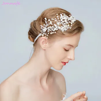 Jonnafe Nye Silver Leaf Hovedbøjle Brude Tiara Perler Bryllup Hår Crown Tilbehør, Mode Kvinder Prom Hår Stykke Smykker