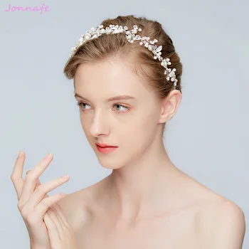 Jonnafe Nye Silver Leaf Hovedbøjle Brude Tiara Perler Bryllup Hår Crown Tilbehør, Mode Kvinder Prom Hår Stykke Smykker