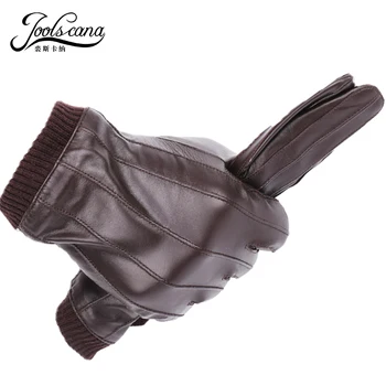 JOOLSCANA læder handsker til mænd, vinter mode handsker lavet af italiensk importeret fåreskind kan spille på touch skærmen elastisk håndled