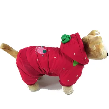 Jordbær Hund, kat kostume tøj Vinter varm hund bomuld vatteret Frakke jakke lille Chihuahua hund tøj Buksedragt hættetrøje