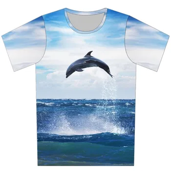 Joyonly 2018 Blå Himmel over Havet Hoppe Dolphin Print Børn T-shirts til Sommer Toppe Drenge/Piger Korte Ærmer Tøj Baby Kids T-shirt