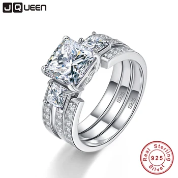 JQUEEN 925 Sterling Sølv Ringe 3Carat 8*8mm Gemstone Smykker S925 Sølv Ring Sæt Med gaveæske Til kvinder