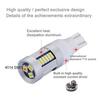 JSTOP høj kvalitet led Bil Reverse Lys 6000K backup pærer canbus T15 w16w Eksterne Lampe 12v led-Super lyse Vende lys