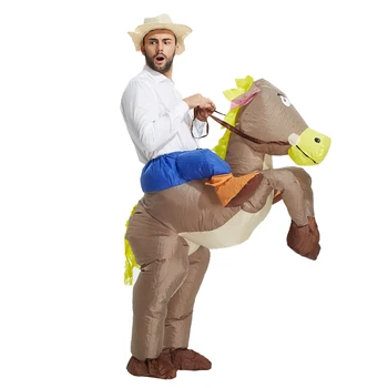 Jul oppustelige cowboy Dinosaurus-kostume Ride på hest Fancy fest kjole Halloween cosplay T-rex kostumer til voksne