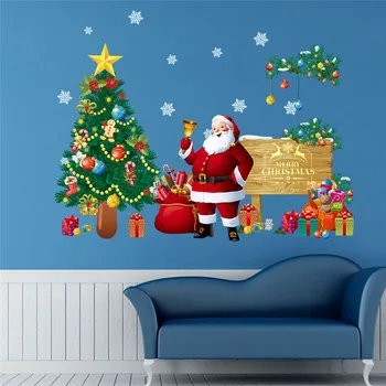 Juledekoration Butik Fremvise Glas Mærkat Santa Claus Juletræ Mønster Flytbare Skåret Decal Vindue Wall Stickers