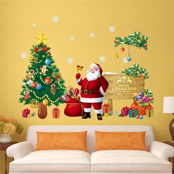 Juledekoration Butik Fremvise Glas Mærkat Santa Claus Juletræ Mønster Flytbare Skåret Decal Vindue Wall Stickers