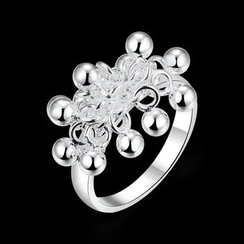 Julegave Engroshandel Sølv-forgyldt Ring,925 Sølv Mode Smykker,Multi Blank Drue Perler Ring Kvinder&Mænd Gave Finger Ringe