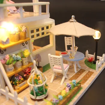 Julegaver Miniature Diy Puslespil Legetøj Dukke Hus Model Træmøbler byggesten Legetøj Fødselsdag Gaver PINK LOFT VILLA