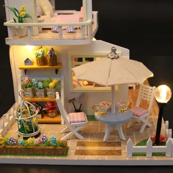 Julegaver Miniature Diy Puslespil Legetøj Dukke Hus Model Træmøbler byggesten Legetøj Fødselsdag Gaver PINK LOFT VILLA