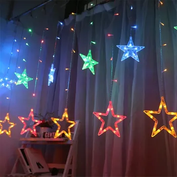 Julelys AC 220V EU Stik Romantiske Eventyr Star LED Curtain String Belysning Til Ferie Bryllup Garland Fest Dekoration