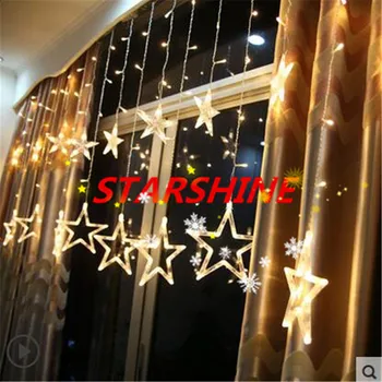Julelys AC 220V EU Stik Romantiske Eventyr Star LED Curtain String Belysning Til Ferie Bryllup Garland Fest Dekoration