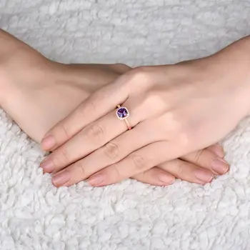 Julen NYE Pude 6x6mm 18Kt Guld Diamant Lilla Ametyst Engagement Ring for Kvinder SR0333