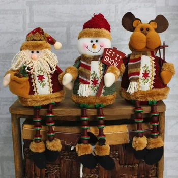 Julepynt, Der Sidder Julemanden Santa Claus, Sne Mand, Figur Plys Legetøj Dukke Julefrokost Træ Hængende Indretning Hjem