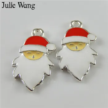 Julie Wang 10STK Alloy Emalje Mælk White Christmas Santa Claus Charm Armbånd Halskæde Resultater Smykker at Gøre Tilbehør