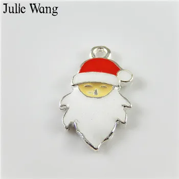 Julie Wang 10STK Alloy Emalje Mælk White Christmas Santa Claus Charm Armbånd Halskæde Resultater Smykker at Gøre Tilbehør