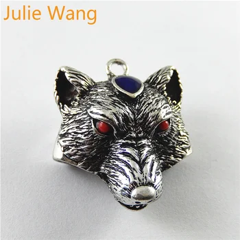 Julie Wang 4STK Zink Legering Antik Sølv Wolf Hoved Charms Til Smykker at Gøre Vedhæng Halskæde Finde DIY Tilbehør håndværk