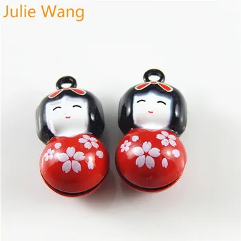 Julie Wang 5 Stk Mini Legering Rød Emalje Japansk Dukke Bell Charme Til Smykkefremstilling Halskæde Vedhæng Resultater Metal Tilbehør