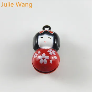 Julie Wang 5 Stk Mini Legering Rød Emalje Japansk Dukke Bell Charme Til Smykkefremstilling Halskæde Vedhæng Resultater Metal Tilbehør