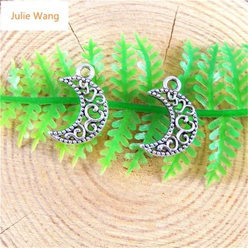 Julie Wang 50stk Mini Charms, Alloy Retro Sølv Levende Ansigt Moon Charms Vedhæng Håndlavet Mode Smykker Tilbehør