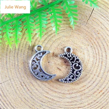 Julie Wang 50stk Mini Charms, Alloy Retro Sølv Levende Ansigt Moon Charms Vedhæng Håndlavet Mode Smykker Tilbehør