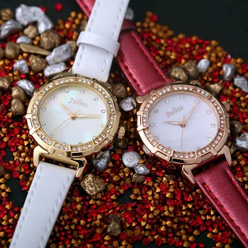 Julius Se Fashion Brand Luksus Krystal Guld Ure til Kvinder Læder armbåndsur Nickle Gratis IP-Plating Se Små Dial JA-757