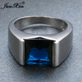 JUNXIN Klassiske Mandlige Blå Finger Ring Mode 925 Sølv Ringe Til Mænd Vintage Bryllup Engagement Ring Bedste Gaver
