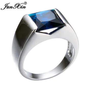 JUNXIN Klassiske Mandlige Blå Finger Ring Mode 925 Sølv Ringe Til Mænd Vintage Bryllup Engagement Ring Bedste Gaver